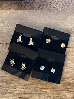 4 Pair Coastal / Beach Earring Bundle – Ocean Theme Stud Collection